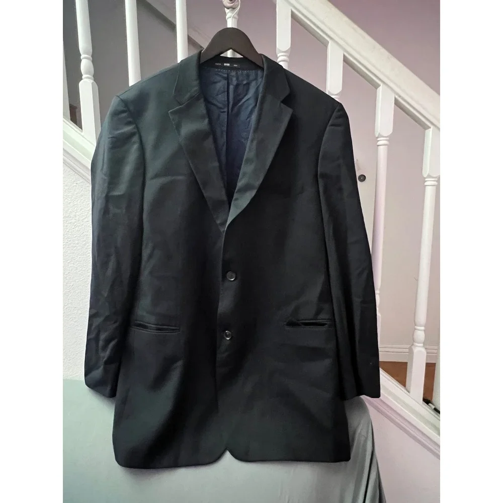 Hugo Boss‎ Pasolini Movie Mens Blazer Super 100 Virgin Wool Black Jacket 42L USA